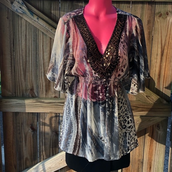 Mushka by Sienna Rose Inc Tops - Women's Multicolor V-Neck Top